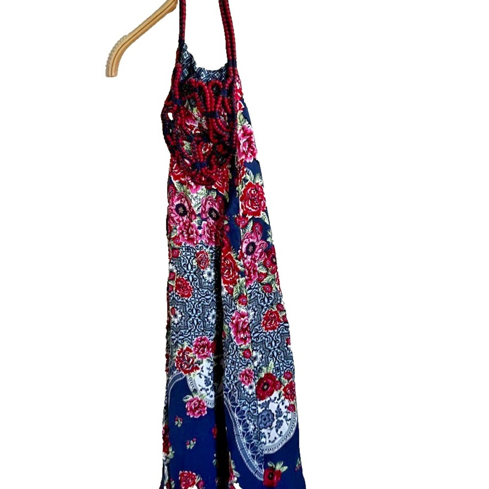 Farm Rio  Womens Rope‎ Halter Dress Multi Blue Size S/M Halter Hook Resortwear